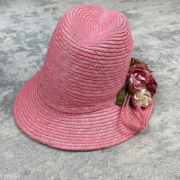 Giovannio Florence New York Pink Straw Floral Hat Spring Summer Church Derby main image 8